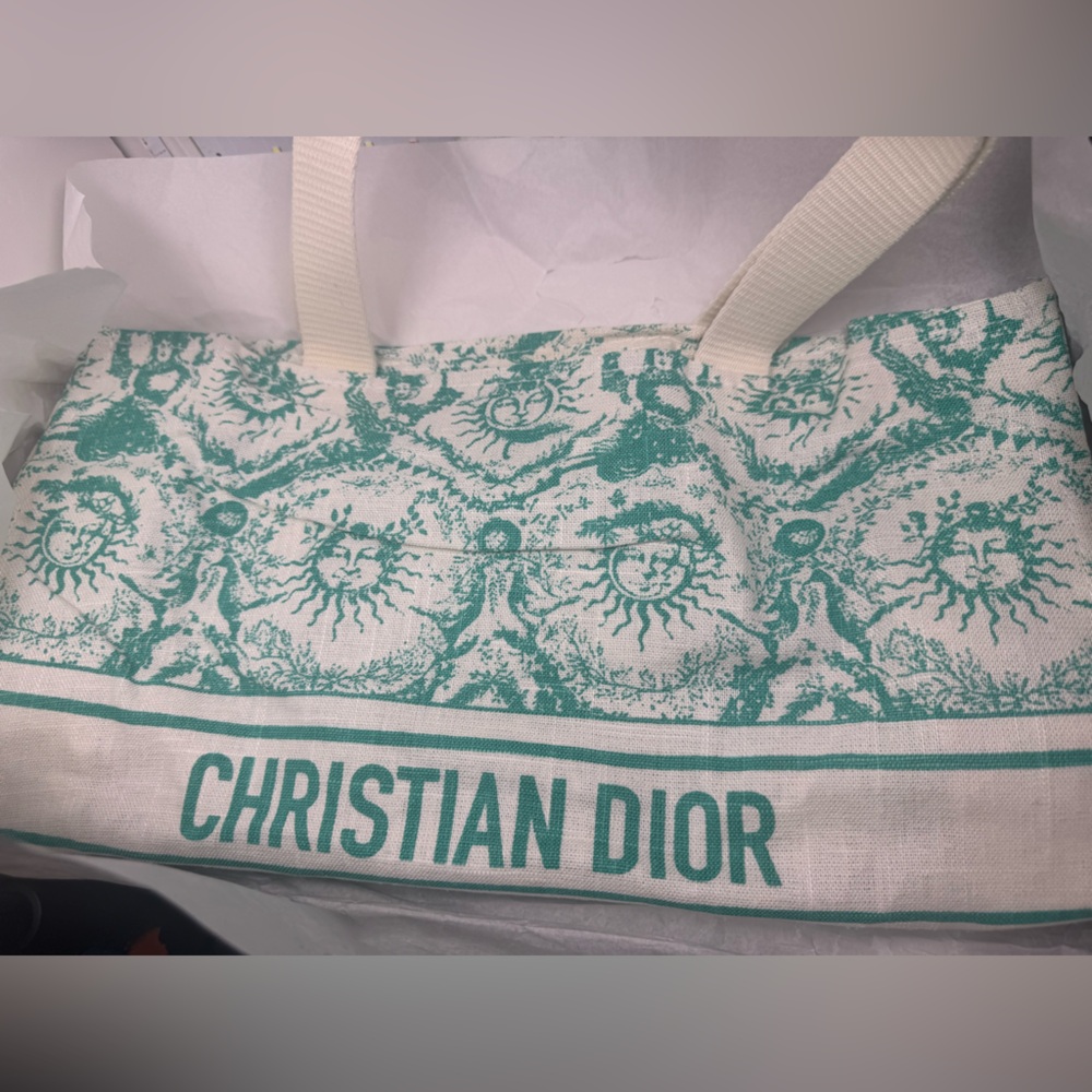 Dior Tote Christian Dior logo Aquamarine Soleil Bag NWT Dior LTD Teal Dioriviera - Picture 7 of 9